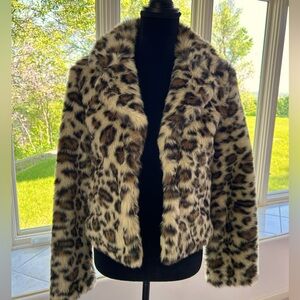 EUC Black Rivet Faux Leopard Fur Jacket